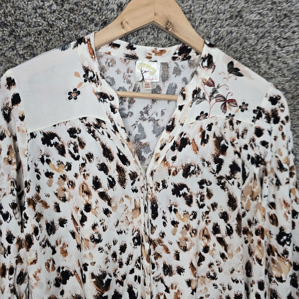 Fig & Flower Top Womens Medium Brown Animal Print Button Up Blouse Casual Ladies - Picture 4 of 7